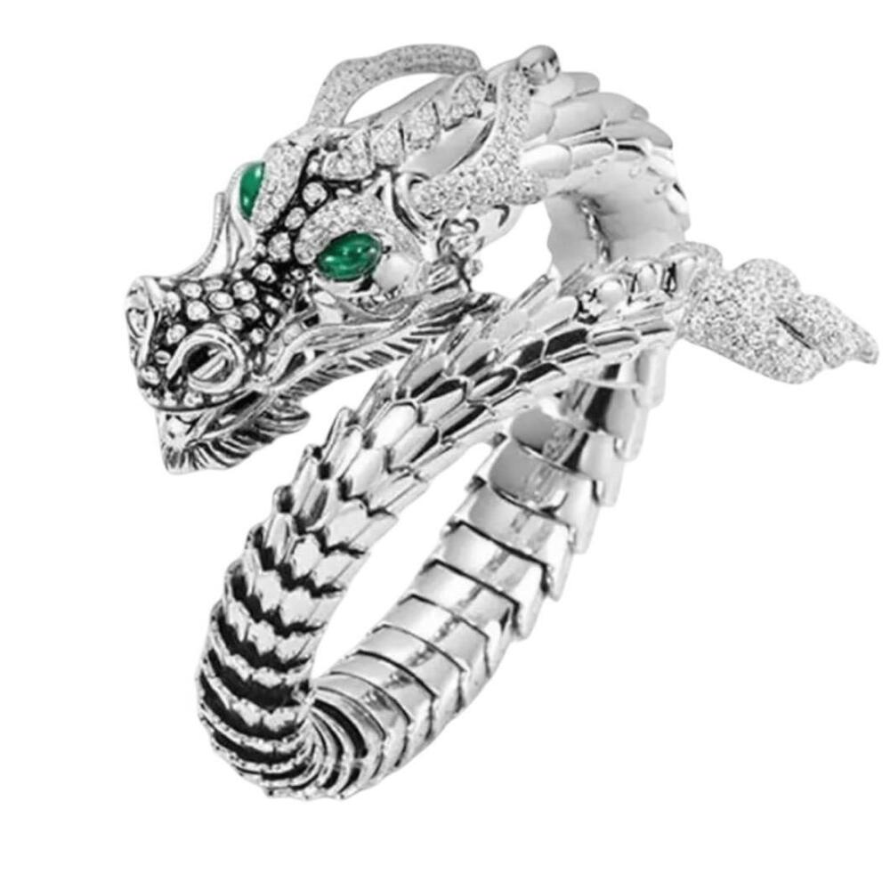 NIB Chinese‎ Green Eye Gem Dragon - Adjustable Diamon Stud Wrap Ring - Size 9W -